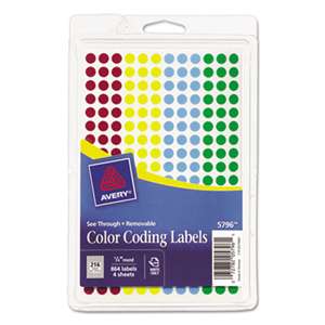 AVERY-DENNISON See Through Removable Color Dots, 1/4 dia, Assorted Colors, 864/Pack