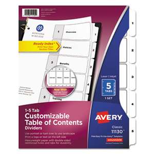 AVERY-DENNISON Ready Index Customizable Table of Contents Black & White Dividers, 5-Tab, Letter