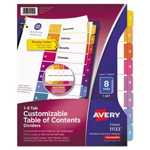 AVERY-DENNISON Ready Index Customizable Table of Contents Multicolor Dividers, 8-Tab, Letter