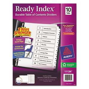 AVERY-DENNISON Ready Index Customizable Table of Contents Black & White Dividers, 10-Tab, Ltr