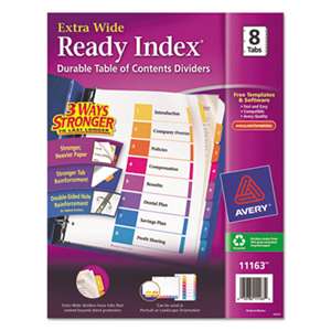 AVERY-DENNISON Ready Index Customizable Table of Contents, Asst Dividers, 8-Tab, 11 x 9 1/2