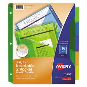 AVERY-DENNISON Insertable Big Tab Plastic Dividers w/Double Pockets, 5-Tab, 11 x 9
