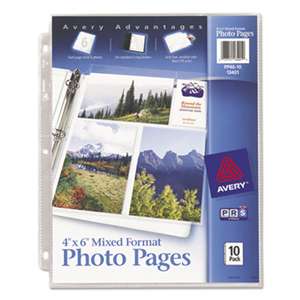 AVERY-DENNISON Photo Storage Pages for Six 4 x 6 Mixed Format Photos, 3-Hole Punched, 10/Pack