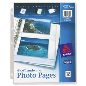 AVERY-DENNISON Photo Storage Pages for Four 4 x 6 Horizontal Photos, 3-Hole Punched, 10/Pack