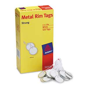 AVERY-DENNISON Heavyweight Stock Metal Rim Tags,  1 1/4 dia, White, 500/Box
