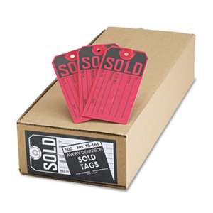 AVERY-DENNISON Sold Tags, Paper, 4 3/4 x 2 3/8, Red/Black, 500/Box