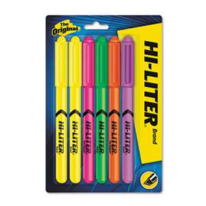 AVERY-DENNISON Pen Style Highlighter, Chisel, Assorted Fluorescent Colors, 6/Set