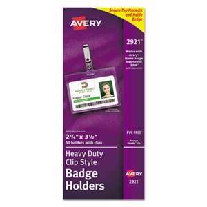 AVERY-DENNISON Secure Top Clip-Style Badge Holders, Horizontal, 2 1/4 x 3 1/2, Clear, 50/Box
