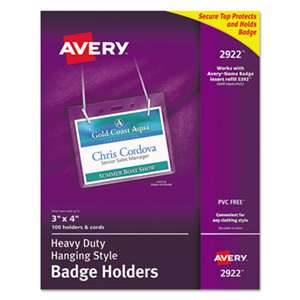 AVERY-DENNISON Secure Top Hanging-Style Badge Holders, Horizontal, 4w x 3h, Clear, 100/Box