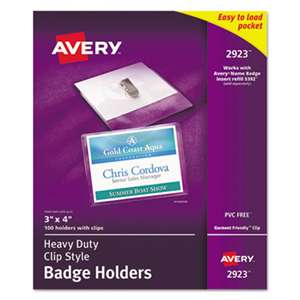 AVERY-DENNISON Secure Top Clip-Style Badge Holders, Horizontal, 4 x 3, Clear, 100/Box