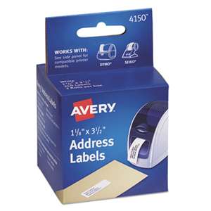 AVERY-DENNISON Thermal Printer Address Labels, 1 1/8 x 3 1/2, White, 130/Roll, 2 Rolls