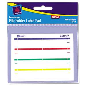 AVERY-DENNISON Label Pads, File Folder, Permanent, 2/3 x 3 7/16, Assorted, 160/Pack