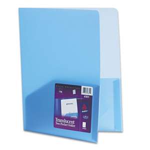 AVERY-DENNISON Plastic Two-Pocket Folder, 20-Sheet Capacity, Translucent Blue
