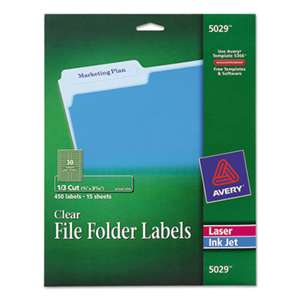 AVERY-DENNISON Clear File Folder Labels, 1/3 Cut, 2/3 x 3 7/16, 450/Pack