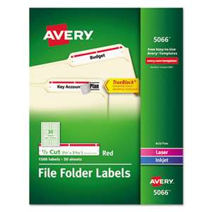 AVERY-DENNISON Permanent File Folder Labels, TrueBlock, Inkjet/Laser, Red, 1500/Box