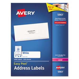 AVERY-DENNISON Easy Peel Mailing Address Labels, Laser, 1 x 4, White, 2000/Box