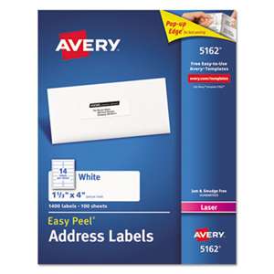AVERY-DENNISON Easy Peel Mailing Address Labels, Laser, 1 1/3 x 4, White, 1400/Box