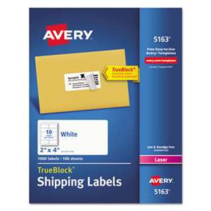 AVERY-DENNISON Shipping Labels with TrueBlock Technology, Laser, 2 x 4, White, 1000/Box