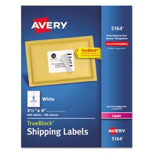 AVERY-DENNISON Shipping Labels with TrueBlock Technology, Laser, 3 1/3 x 4, White, 600/Box