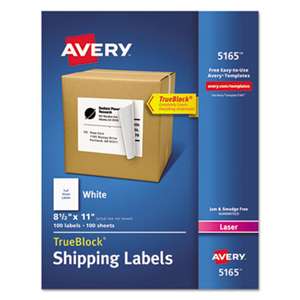 AVERY-DENNISON Full-Sheet Labels with TrueBlock Technology, Laser, 8 1/2 x 11, White, 100/Box