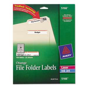 AVERY-DENNISON Permanent File Folder Labels, TrueBlock, Inkjet/Laser, Orange Border, 750/Pack