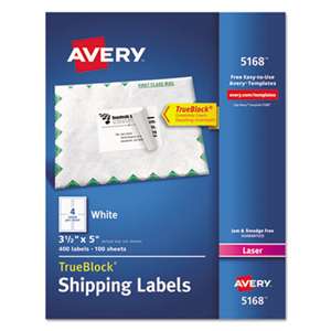 AVERY-DENNISON Shipping Labels with TrueBlock Technology, Laser, 3 1/2 x 5, White, 400/Box