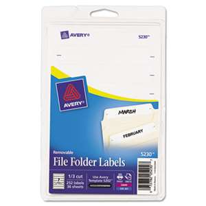 AVERY-DENNISON Removable 1/3-Cut File Folder Labels, Inkjet/Laser, .66 x 3.44, White, 252/PK