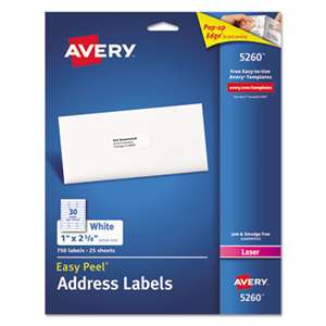 AVERY-DENNISON Easy Peel Mailing Address Labels, Laser, 1 x 2 5/8, White, 750/Pack