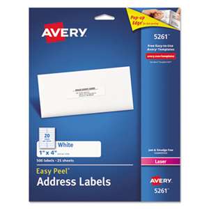 AVERY-DENNISON Easy Peel Mailing Address Labels, Laser, 1 x 4, White, 500/Pack