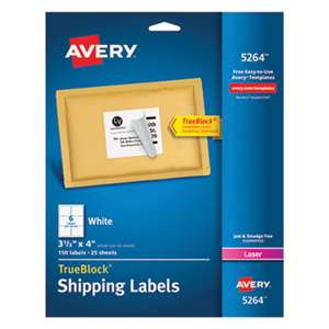 AVERY-DENNISON Shipping Labels with TrueBlock Technology, Laser, 3 1/3 x 4, White, 150/Pack