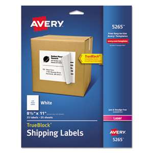 AVERY-DENNISON Full-Sheet Labels with TrueBlock Technology, Laser, 8 1/2 x 11, White, 25/Pack