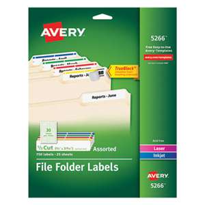 AVERY-DENNISON Permanent File Folder Labels, TrueBlock, Inkjet/Laser, Assorted, 750/Pack