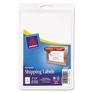 AVERY-DENNISON Full-Sheet Labels with TrueBlock Technology, Inkjet/Laser, 4 x 6, White, 20/Pack