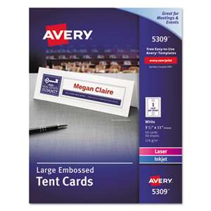 AVERY-DENNISON Large Embossed Tent Card, White, 3 1/2 x 11, 1 Card/Sheet, 50/Box