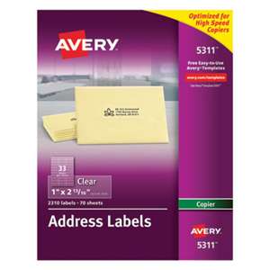 AVERY-DENNISON Clear Easy Peel Copier Address Labels, 1 x 2 13/16, 2310/Pack