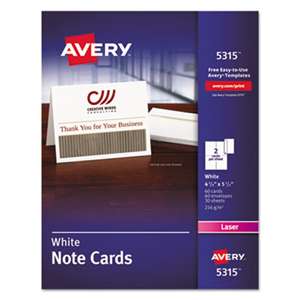 AVERY-DENNISON Note Cards, Laser Printer, 4 1/4 x 5 1/2, Uncoated White, 60/Pack with Envelopes