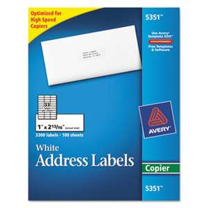 AVERY-DENNISON Copier Address Labels, 1 x 2 13/16, White, 3300/Box