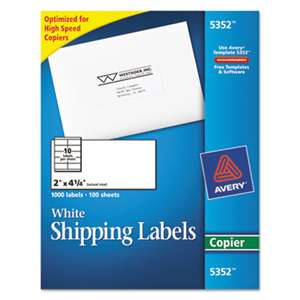 AVERY-DENNISON Copier Shipping Labels, 2 x 4 1/4, White, 1000/Box