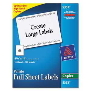 AVERY-DENNISON Copier Full-Sheet Labels, 8 1/2 x 11, White, 100/Box