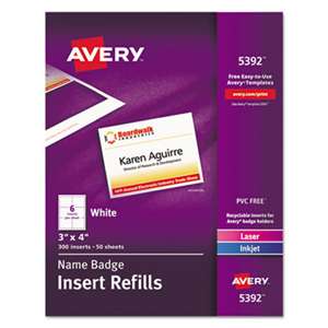 AVERY-DENNISON Additional Laser/Inkjet Inserts, 3 x 4, White, 300/Box