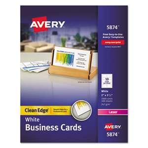 AVERY-DENNISON Clean Edge Business Cards, Laser, 2 x 3 1/2, White, 1000/Box