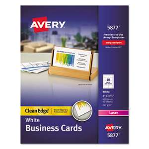 AVERY-DENNISON Clean Edge Business Cards, Laser, 2 x 3 1/2, White, 400/Box
