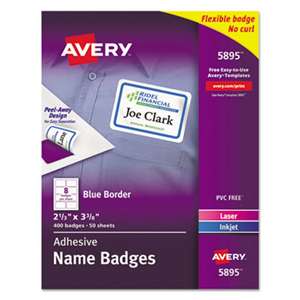 AVERY-DENNISON Flexible Self-Adhesive Laser/Inkjet Name Badge Labels, 2 1/3 x 3 3/8, BE, 400/BX
