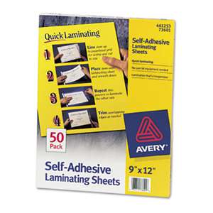 AVERY-DENNISON Clear Self-Adhesive Laminating Sheets, 3 mil, 9 x 12, 50/Box