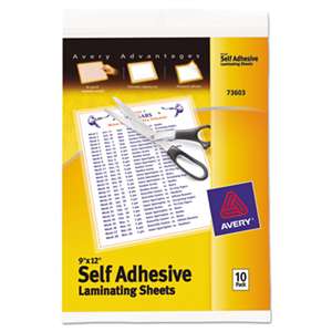 AVERY-DENNISON Clear Self-Adhesive Laminating Sheets, 3 mil, 9 x 12, 10/Pack