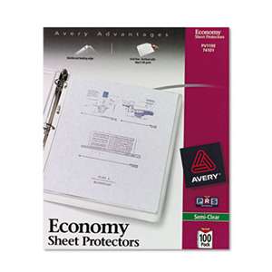 AVERY-DENNISON Top-Load Sheet Protector, Economy Gauge, Letter, Semi-Clear, 100/Box