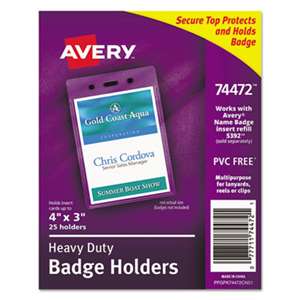 AVERY-DENNISON Secure Top Heavy-Duty Badge Holders, Vertical, 3w x 4h, Clear, 25/Pack