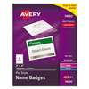 AVERY-DENNISON Badge Holder Kit w/Laser/Inkjet Insert, Top Load, 3 x 4, White, 100/Box