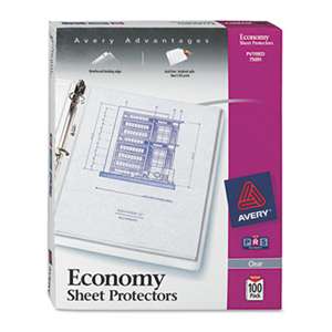 AVERY-DENNISON Top-Load Sheet Protector, Economy Gauge, Letter, Clear, 100/Box