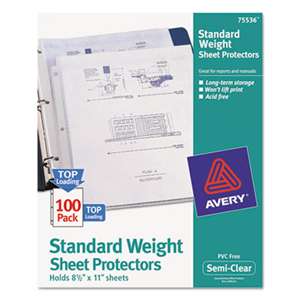 AVERY-DENNISON Top-Load Sheet Protector, Standard, Letter, Semi-Clear, 100/Box